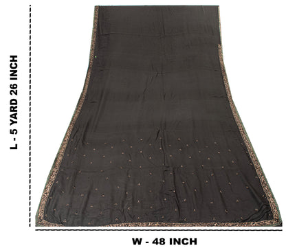 Sanskriti Vintage Black Pure Silk Saree Hand Embroidery Dabka Sari 5.5+YD Fabric