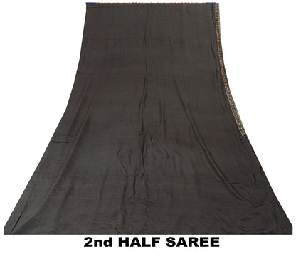Sanskriti Vintage Black Pure Silk Saree Hand Embroidery Dabka Sari 5.5+YD Fabric
