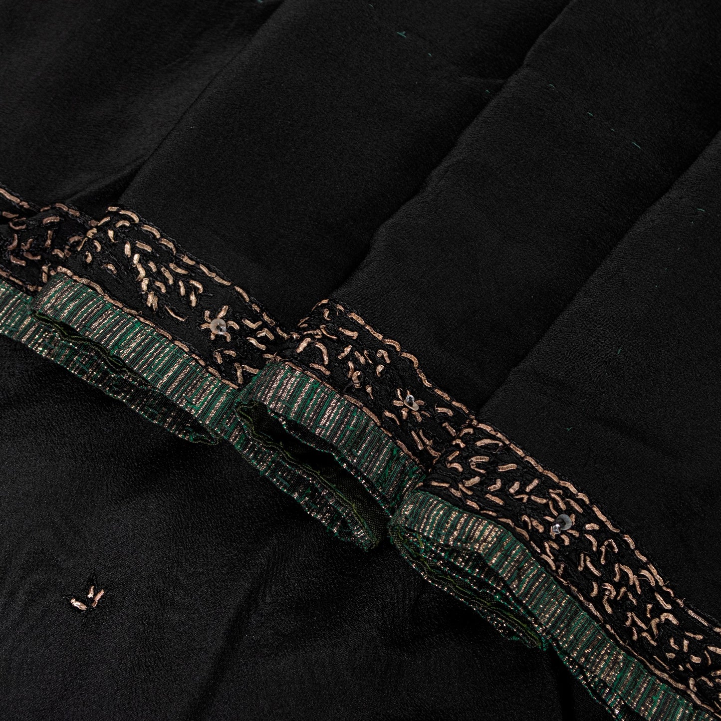 Sanskriti Vintage Black Pure Silk Saree Hand Embroidery Dabka Sari 5.5+YD Fabric