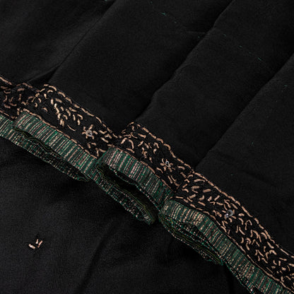 Sanskriti Vintage Black Pure Silk Saree Hand Embroidery Dabka Sari 5.5+YD Fabric