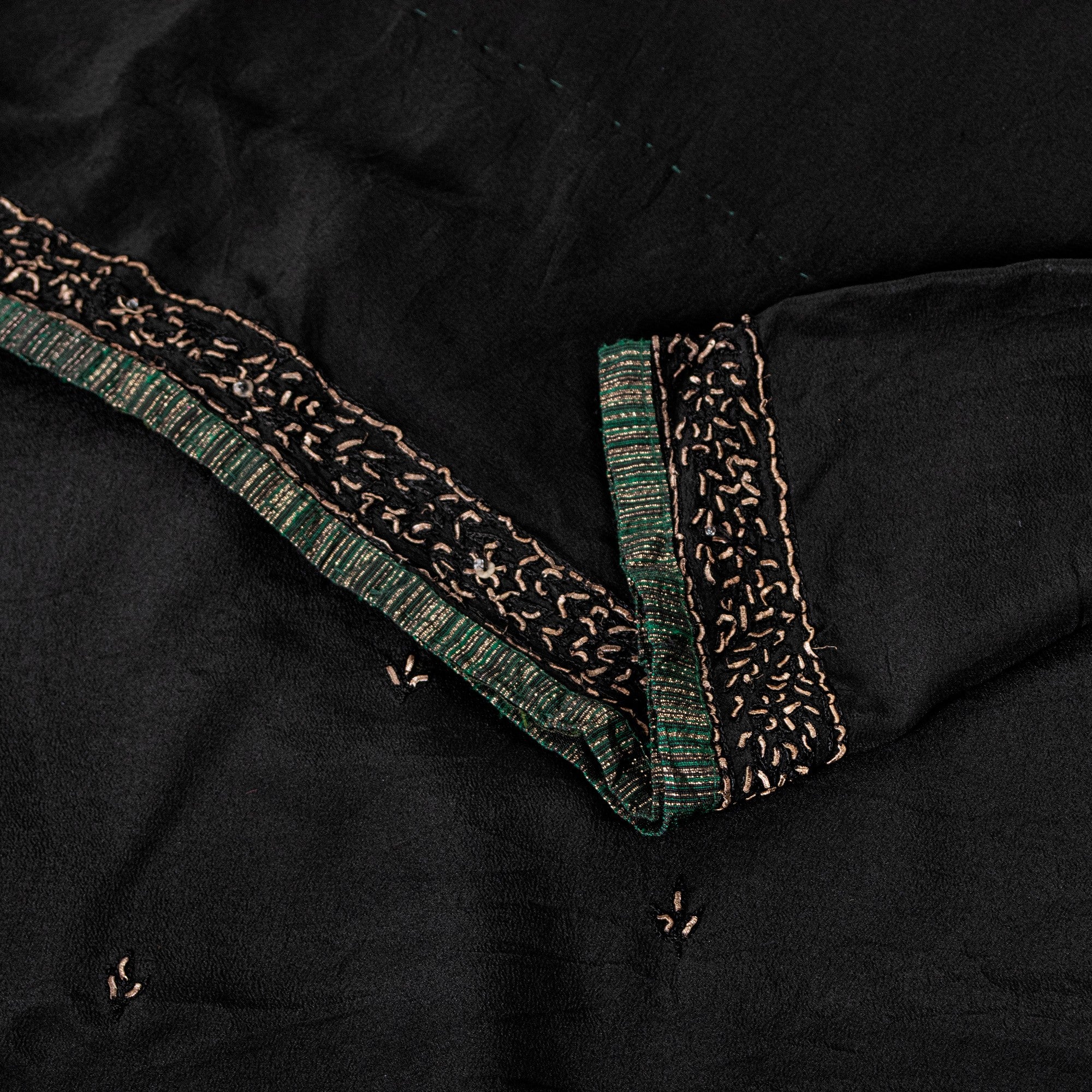 Sanskriti Vintage Black Pure Silk Saree Hand Embroidery Dabka Sari 5.5+YD Fabric