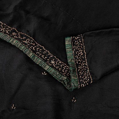 Sanskriti Vintage Black Pure Silk Saree Hand Embroidery Dabka Sari 5.5+YD Fabric