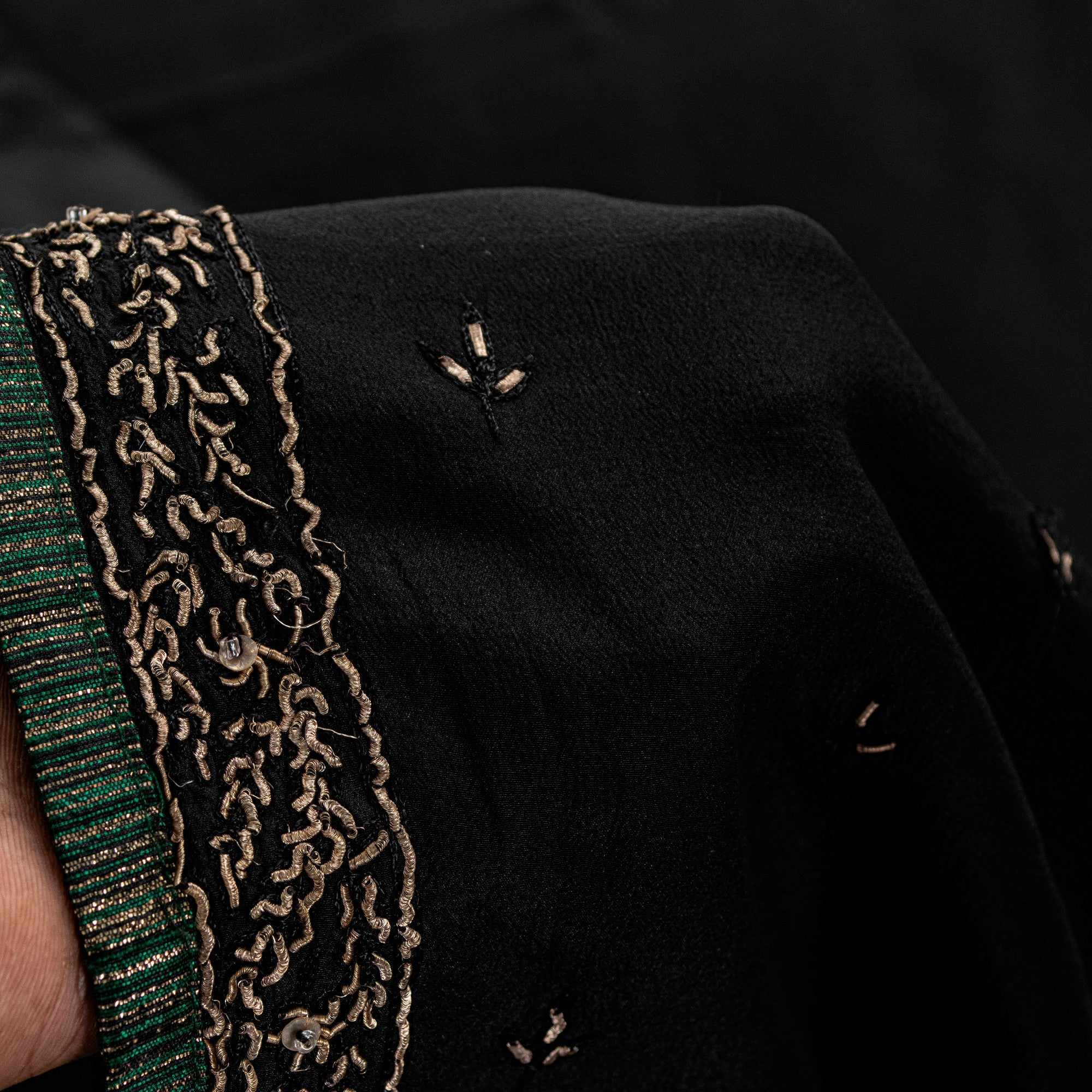 Sanskriti Vintage Black Pure Silk Saree Hand Embroidery Dabka Sari 5.5+YD Fabric