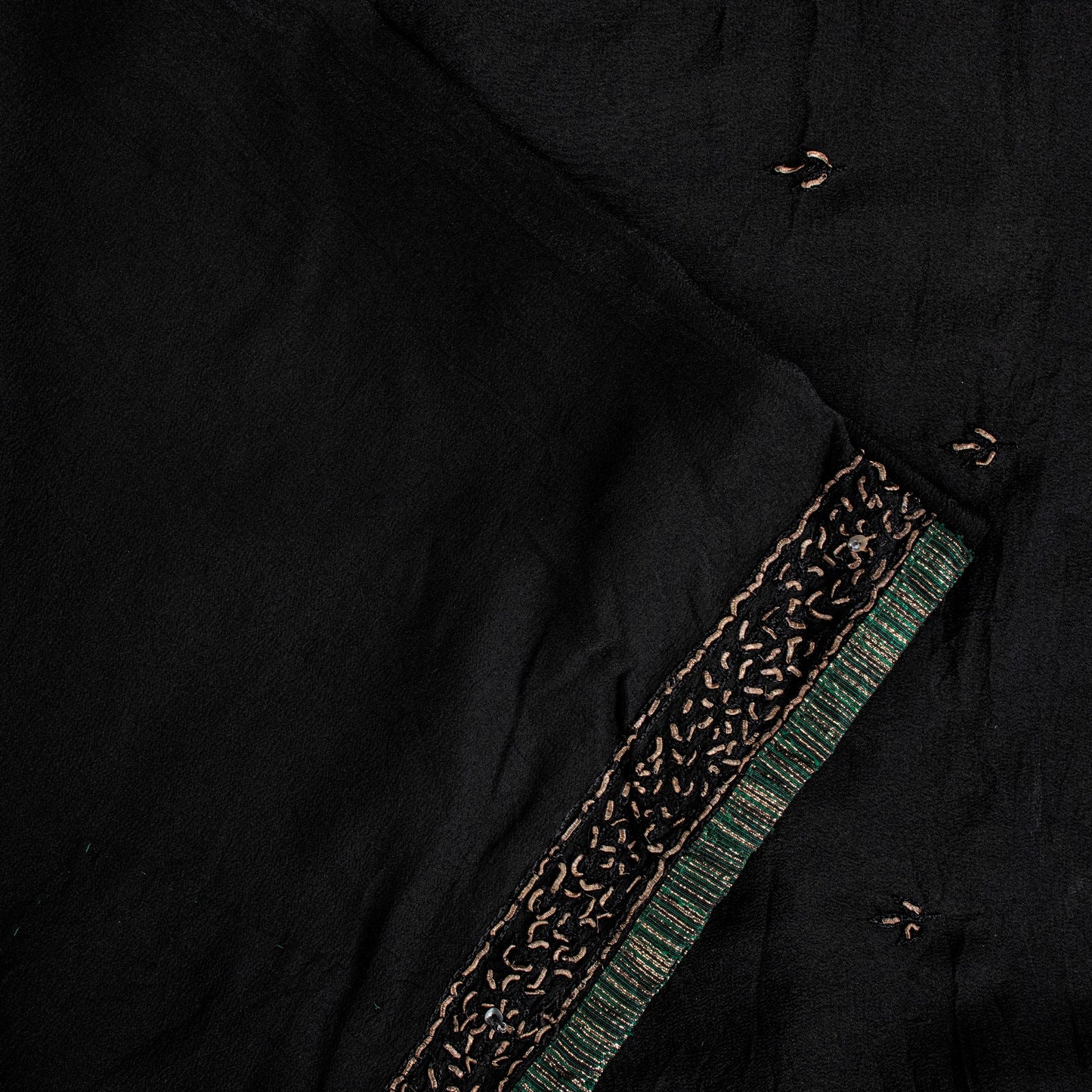 Sanskriti Vintage Black Pure Silk Saree Hand Embroidery Dabka Sari 5.5+YD Fabric
