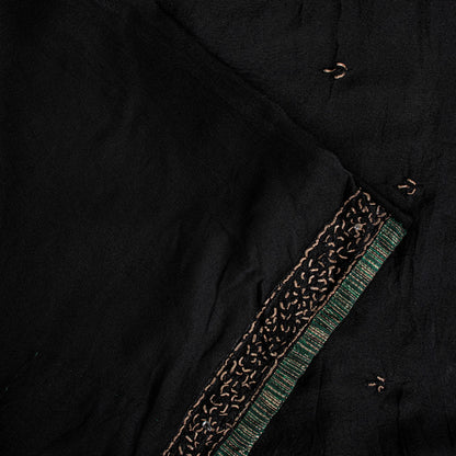 Sanskriti Vintage Black Pure Silk Saree Hand Embroidery Dabka Sari 5.5+YD Fabric