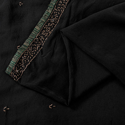 Sanskriti Vintage Black Pure Silk Saree Hand Embroidery Dabka Sari 5.5+YD Fabric