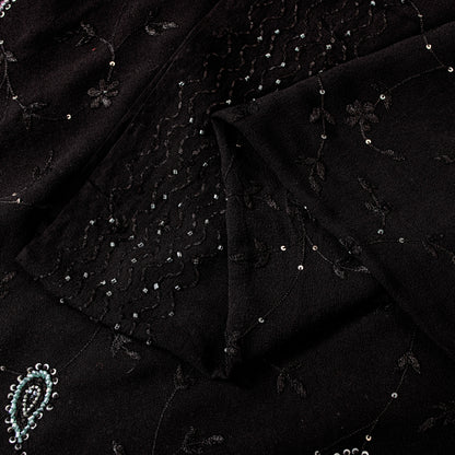 Sanskriti Vintage Black Pure Georgette Saree Hand Beaded Thread Sari 5+YD Fabric