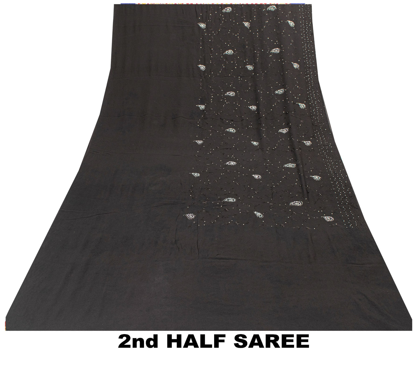 Sanskriti Vintage Black Pure Georgette Saree Hand Beaded Thread Sari 5+YD Fabric