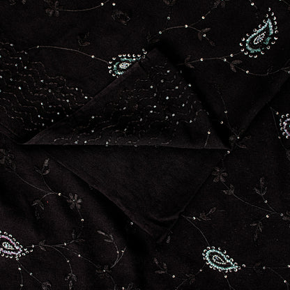 Sanskriti Vintage Black Pure Georgette Saree Hand Beaded Thread Sari 5+YD Fabric