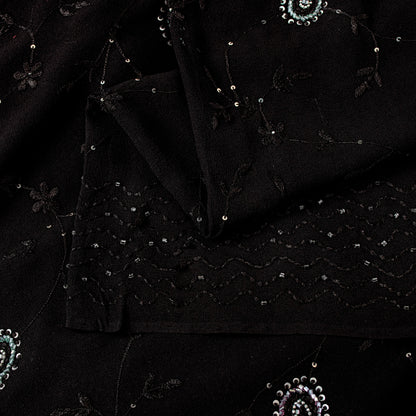 Sanskriti Vintage Black Pure Georgette Saree Hand Beaded Thread Sari 5+YD Fabric