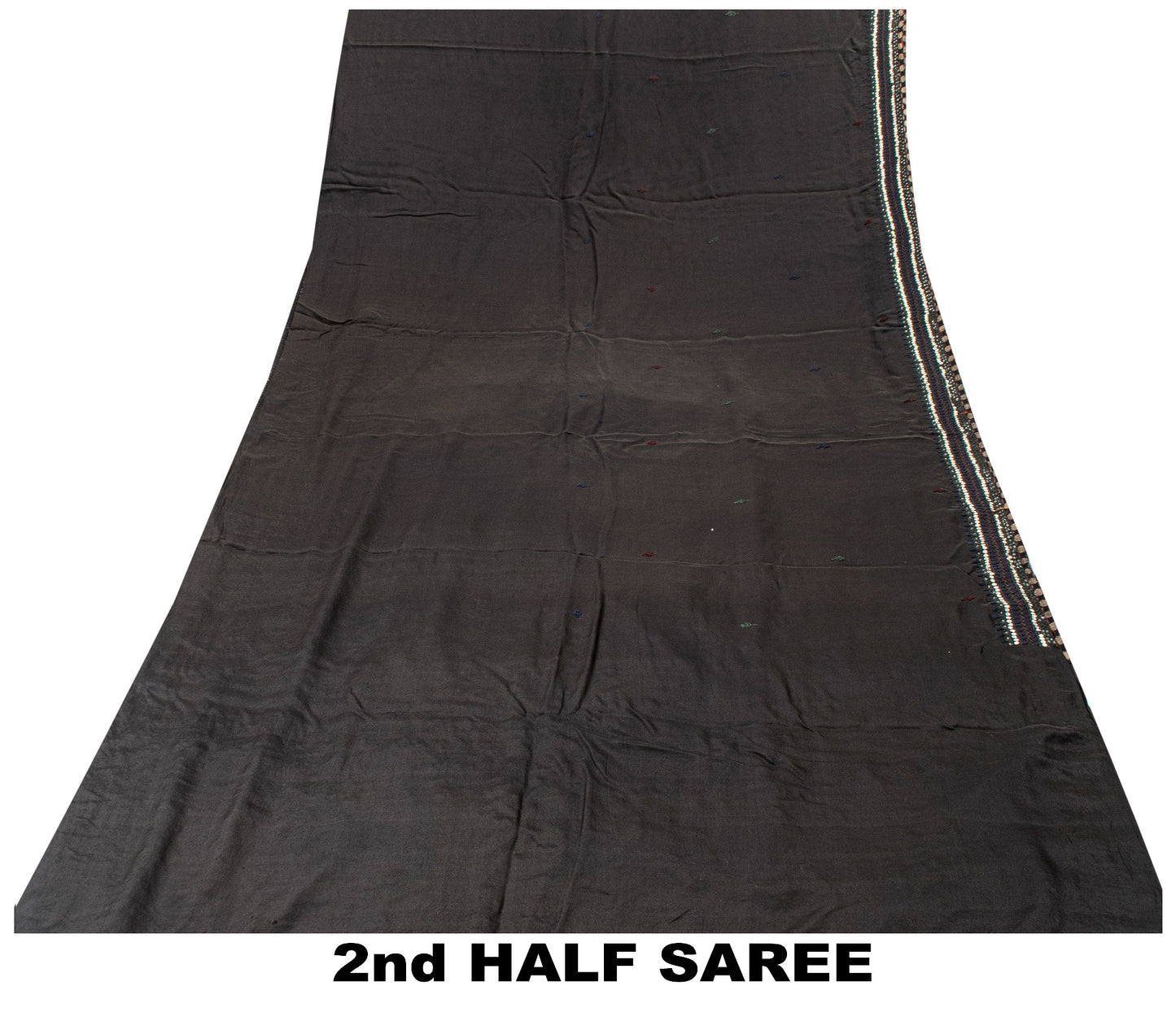 Sanskriti Vintage Black Pure Silk Saree Hand Beaded Embroidered Sari 5+YD Fabric