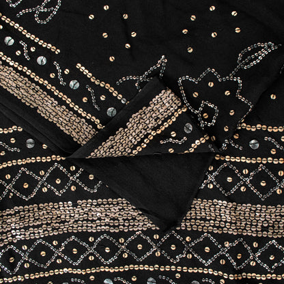 Sanskriti Vintage Black Pure Georgette Saree Embroidered Sequins 5.5+YD Fabric