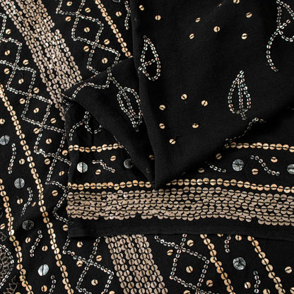 Sanskriti Vintage Black Pure Georgette Saree Embroidered Sequins 5.5+YD Fabric