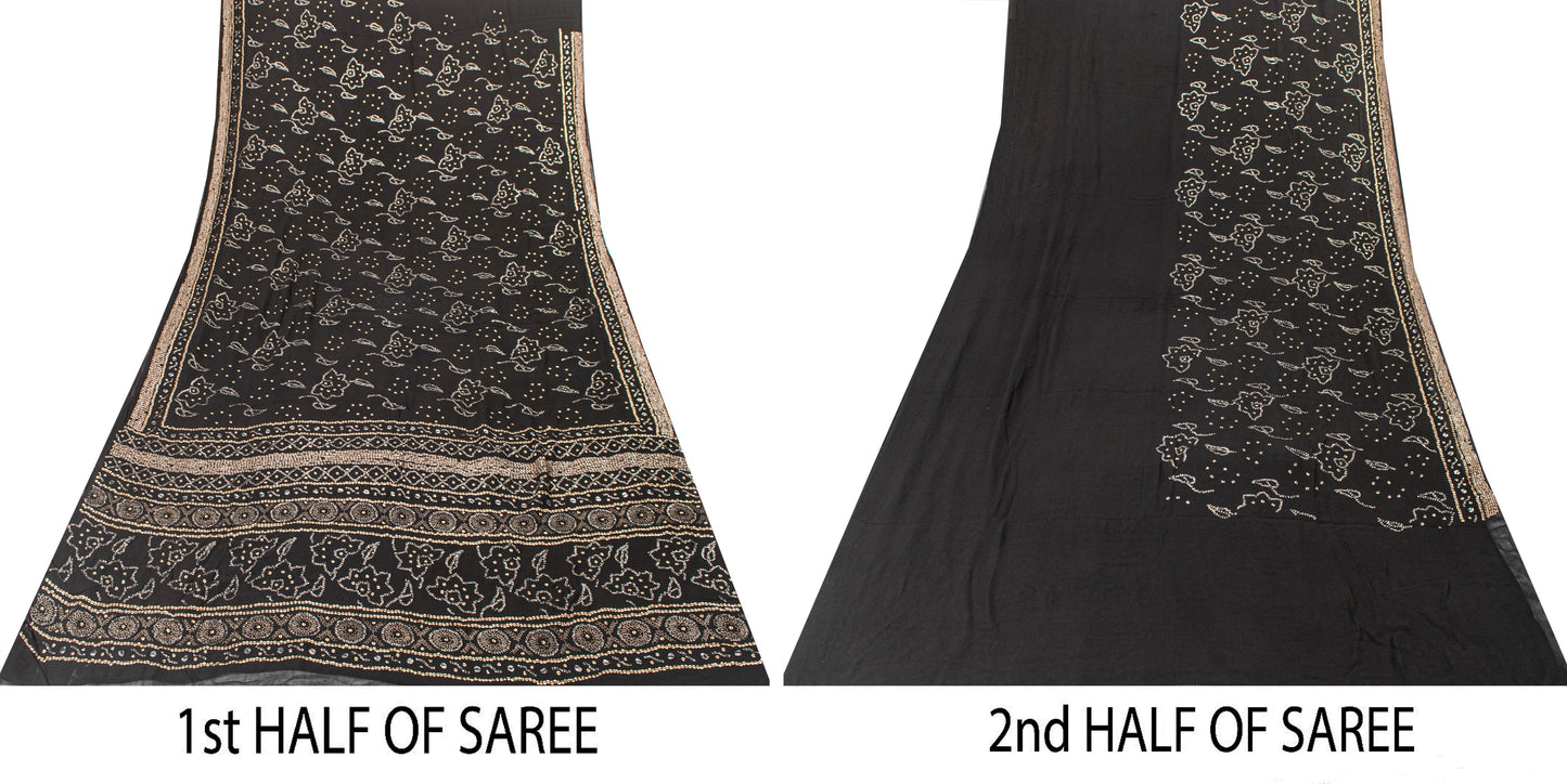 Sanskriti Vintage Black Pure Georgette Saree Embroidered Sequins 5.5+YD Fabric