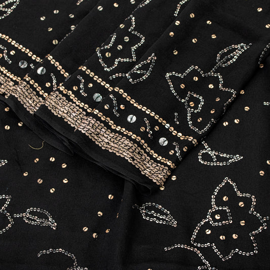 Sanskriti Vintage Black Pure Georgette Saree Embroidered Sequins 5.5+YD Fabric