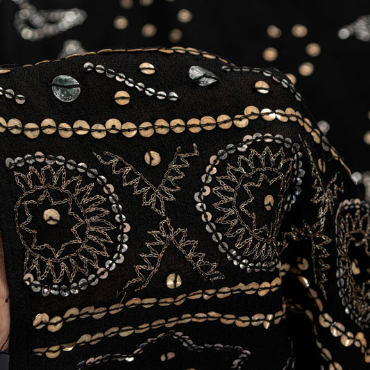 Sanskriti Vintage Black Pure Georgette Saree Embroidered Sequins 5.5+YD Fabric
