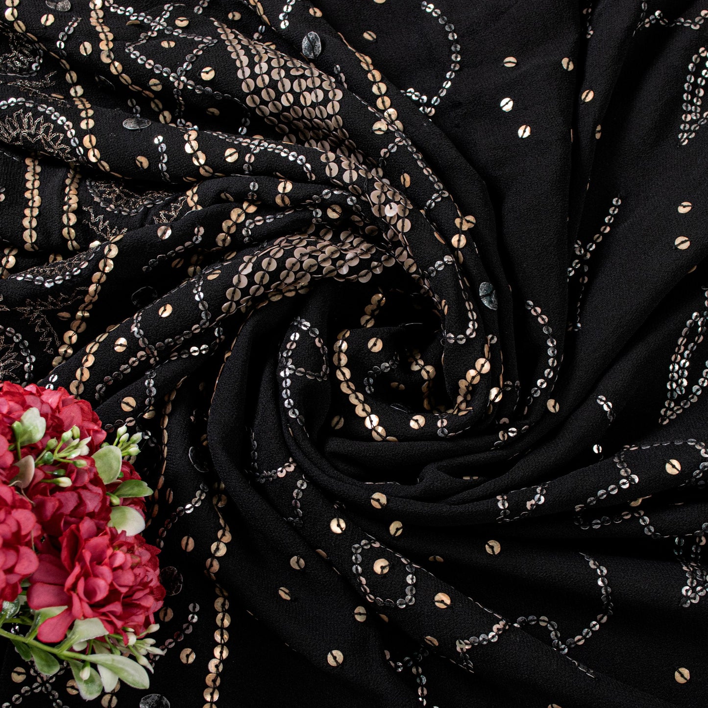 Sanskriti Vintage Black Pure Georgette Saree Embroidered Sequins 5.5+YD Fabric