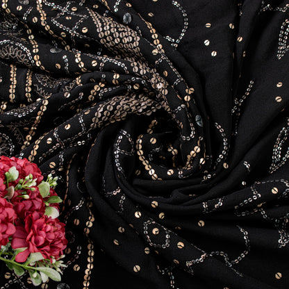 Sanskriti Vintage Black Pure Georgette Saree Embroidered Sequins 5.5+YD Fabric