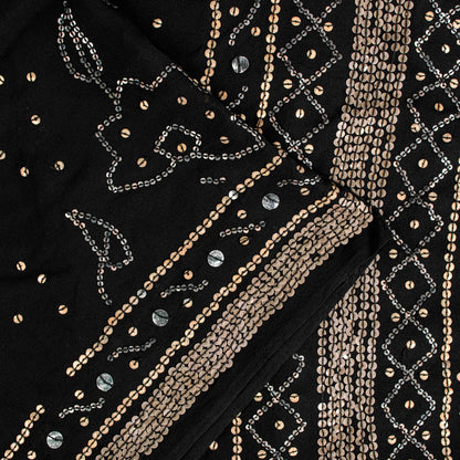 Sanskriti Vintage Black Pure Georgette Saree Embroidered Sequins 5.5+YD Fabric
