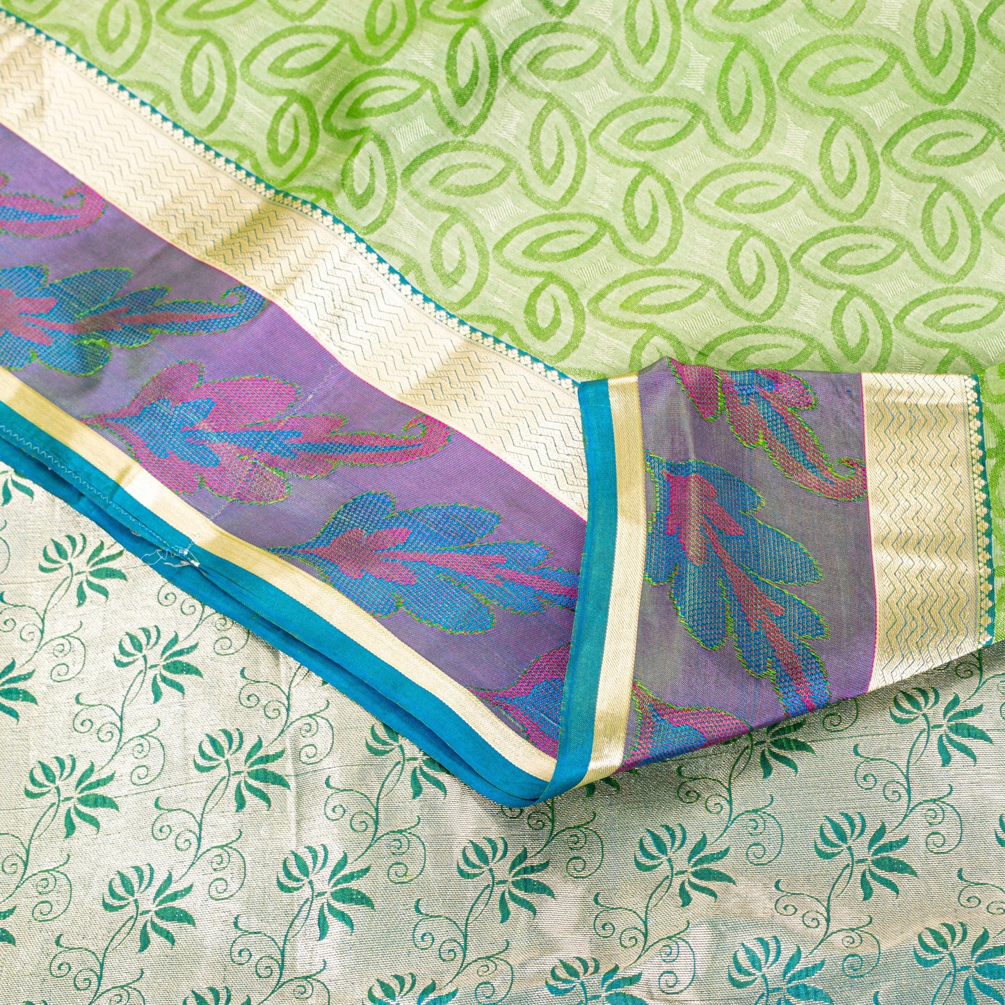 Sanskriti Vintage Green-Silver Pure Silk Saree Hand Woven Brocade 5.5+YD Fabric