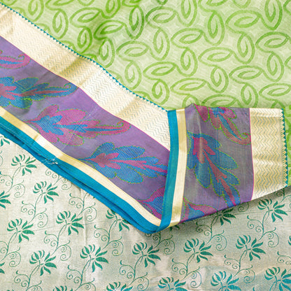 Sanskriti Vintage Green-Silver Pure Silk Saree Hand Woven Brocade 5.5+YD Fabric