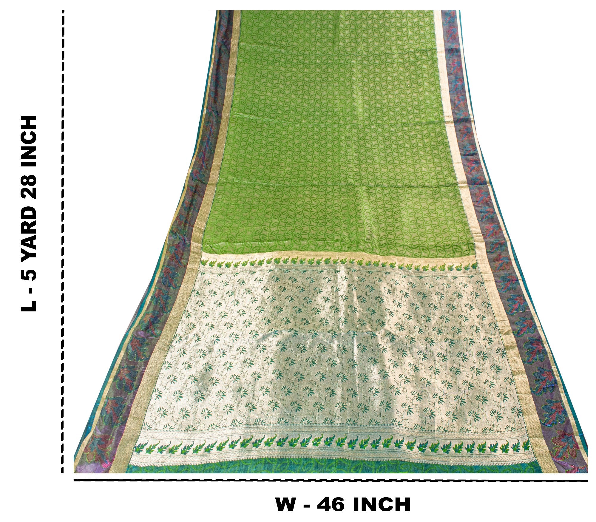 Sanskriti Vintage Green-Silver Pure Silk Saree Hand Woven Brocade 5.5+YD Fabric