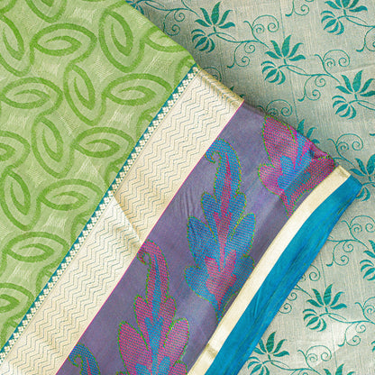 Sanskriti Vintage Green-Silver Pure Silk Saree Hand Woven Brocade 5.5+YD Fabric