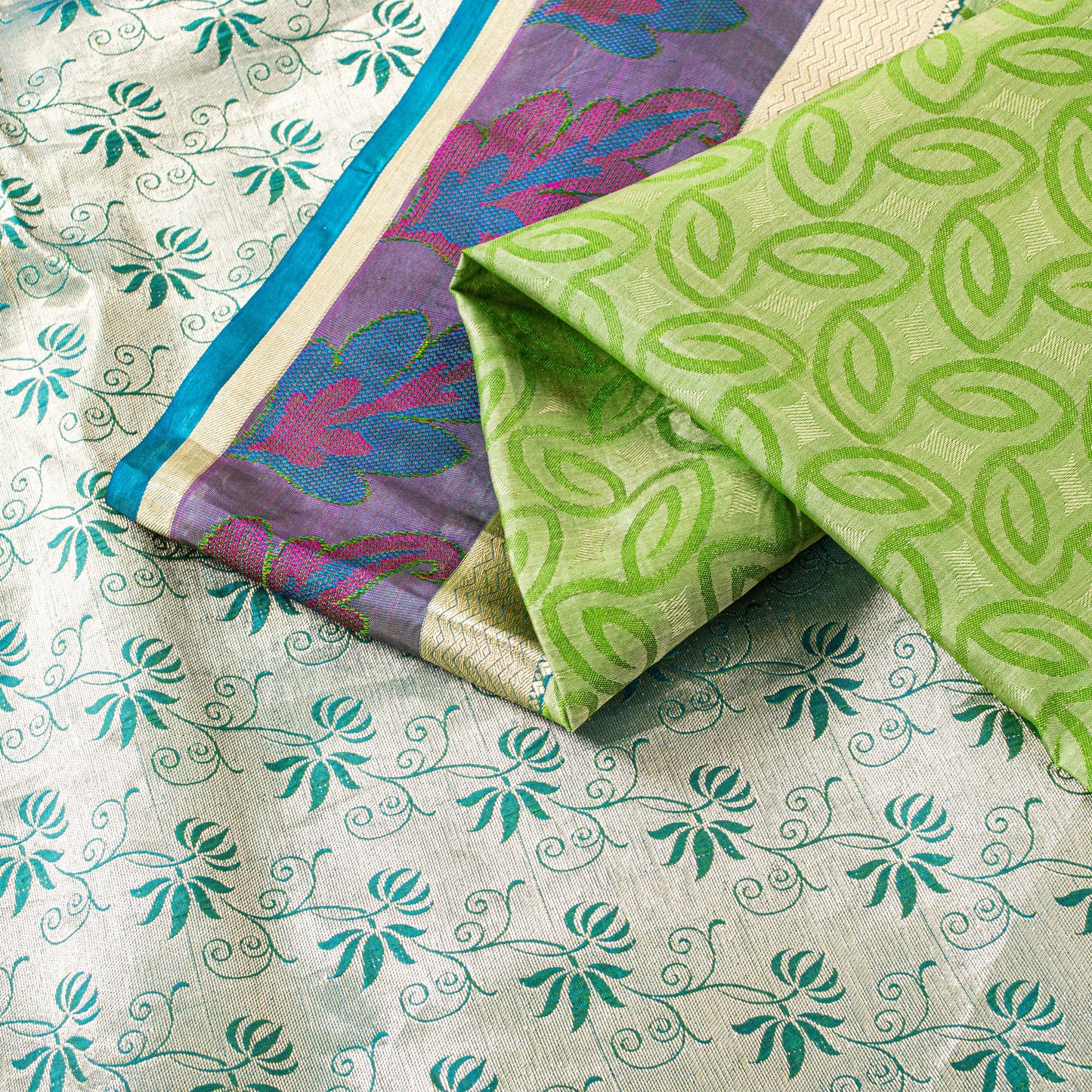 Sanskriti Vintage Green-Silver Pure Silk Saree Hand Woven Brocade 5.5+YD Fabric