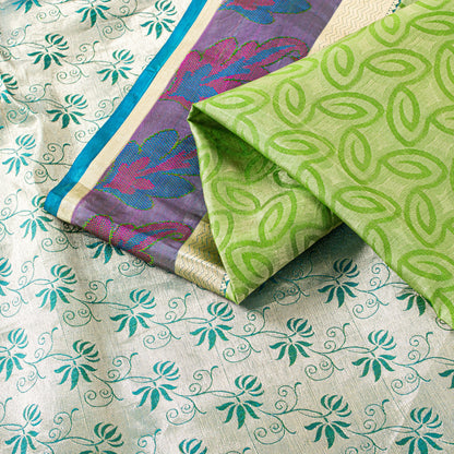 Sanskriti Vintage Green-Silver Pure Silk Saree Hand Woven Brocade 5.5+YD Fabric