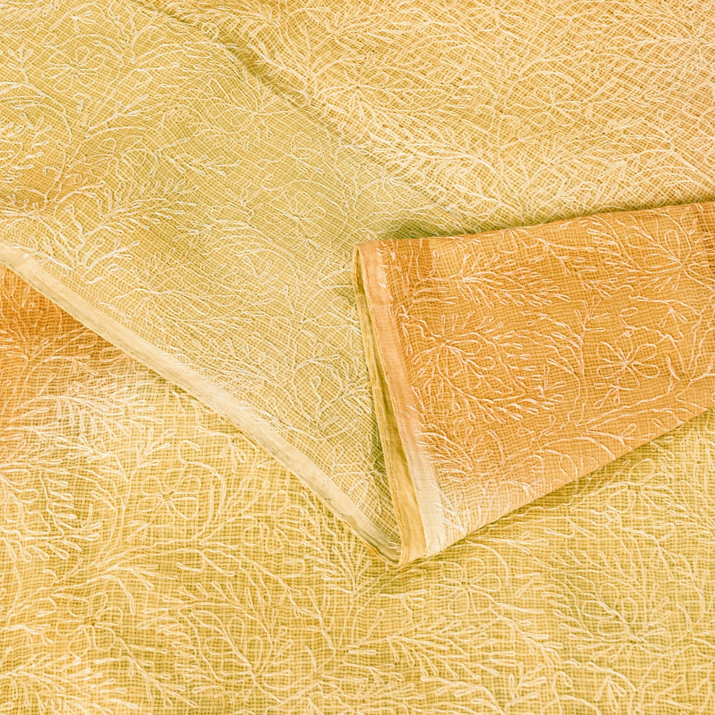 Sanskriti Vintage Yellow Pure Cotton Saree Hand Embroidered Kota Doria 5.5 Yard