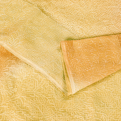 Sanskriti Vintage Yellow Pure Cotton Saree Hand Embroidered Kota Doria 5.5 Yard