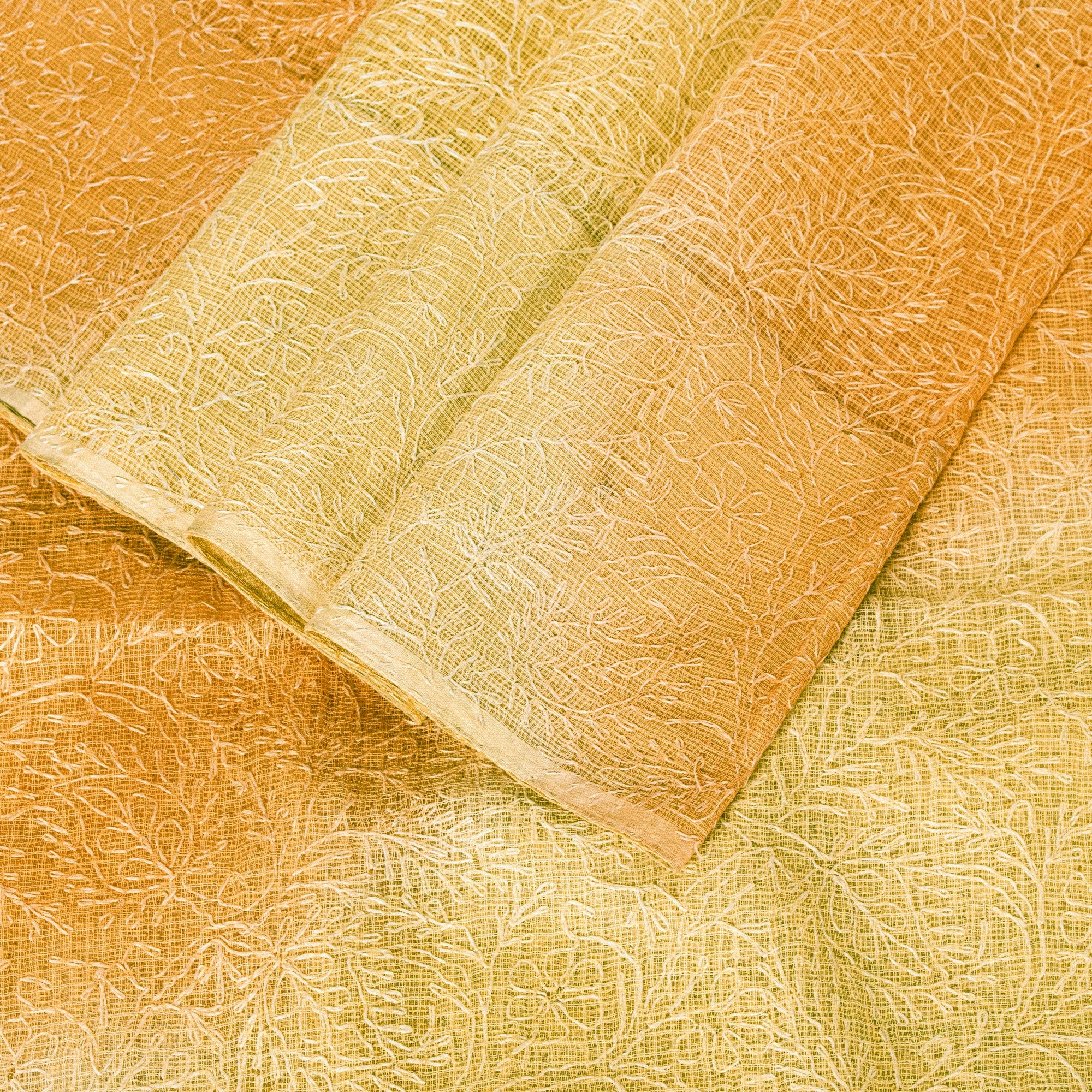 Sanskriti Vintage Yellow Pure Cotton Saree Hand Embroidered Kota Doria 5.5 Yard