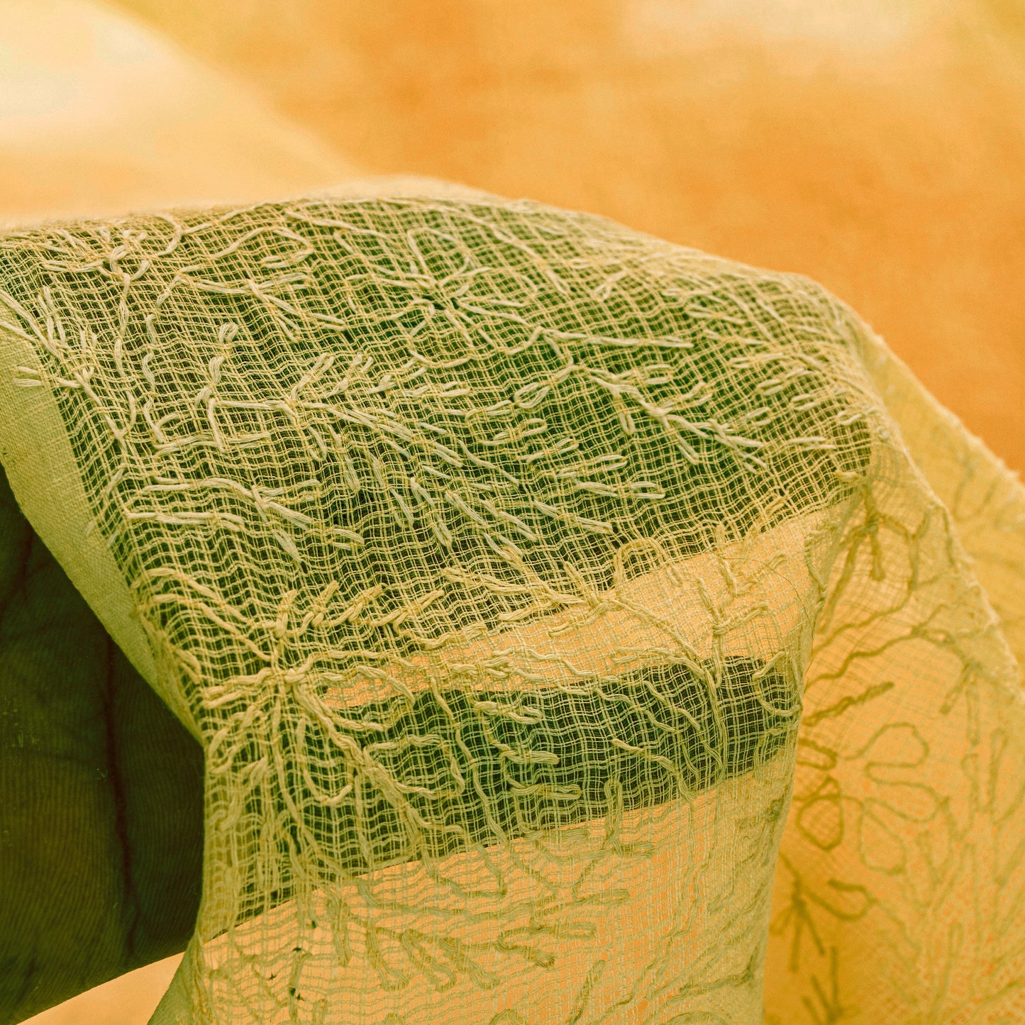 Sanskriti Vintage Yellow Pure Cotton Saree Hand Embroidered Kota Doria 5.5 Yard