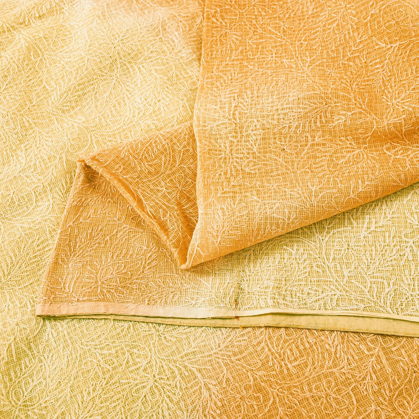 Sanskriti Vintage Yellow Pure Cotton Saree Hand Embroidered Kota Doria 5.5 Yard