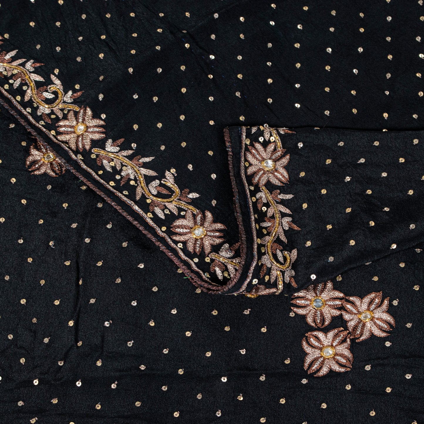 Sanskriti Vintage Black Soft Crepe Silk Saree Hand Embroidered Zari Sari 5 Yard