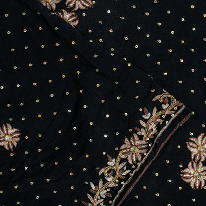 Sanskriti Vintage Black Soft Crepe Silk Saree Hand Embroidered Zari Sari 5 Yard