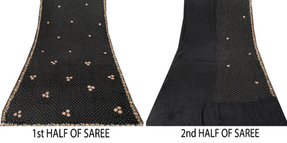 Sanskriti Vintage Black Soft Crepe Silk Saree Hand Embroidered Zari Sari 5 Yard