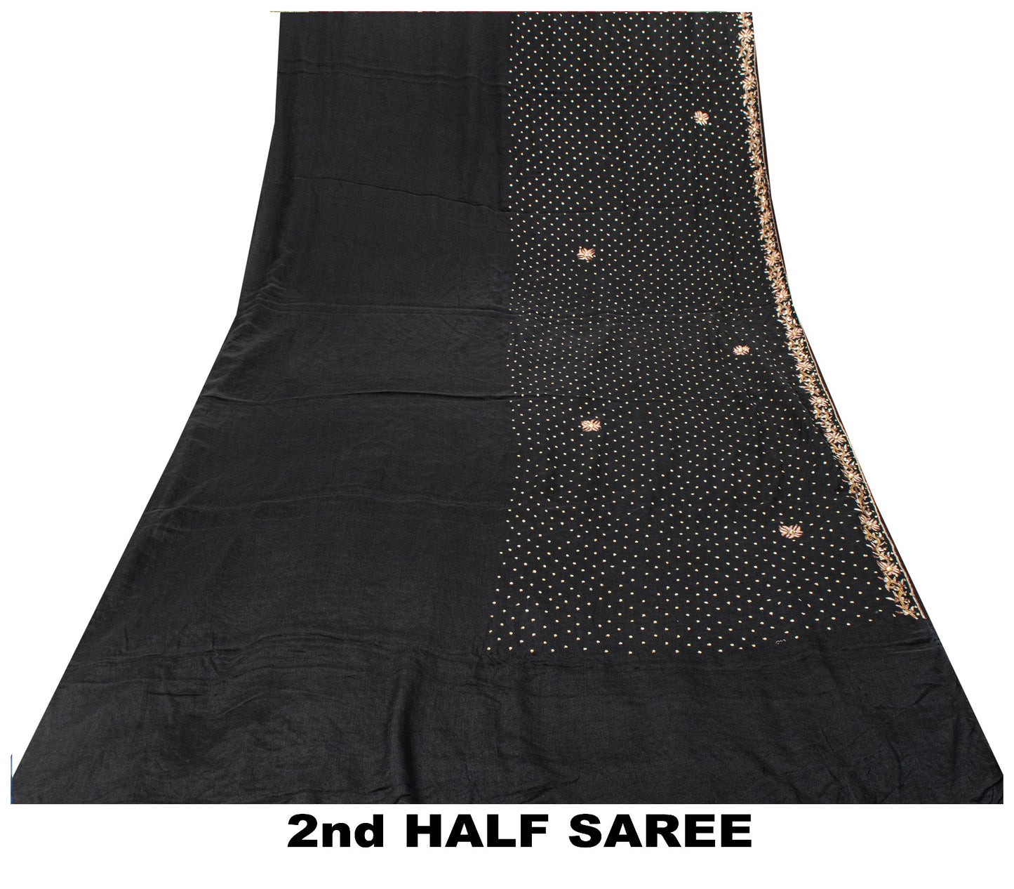 Sanskriti Vintage Black Soft Crepe Silk Saree Hand Embroidered Zari Sari 5 Yard