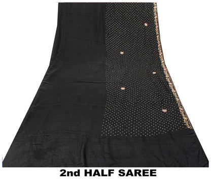 Sanskriti Vintage Black Soft Crepe Silk Saree Hand Embroidered Zari Sari 5 Yard