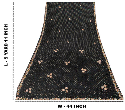 Sanskriti Vintage Black Soft Crepe Silk Saree Hand Embroidered Zari Sari 5 Yard