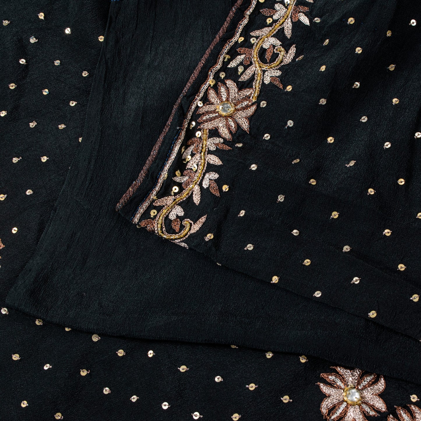 Sanskriti Vintage Black Soft Crepe Silk Saree Hand Embroidered Zari Sari 5 Yard