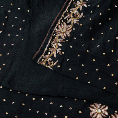 Sanskriti Vintage Black Soft Crepe Silk Saree Hand Embroidered Zari Sari 5 Yard