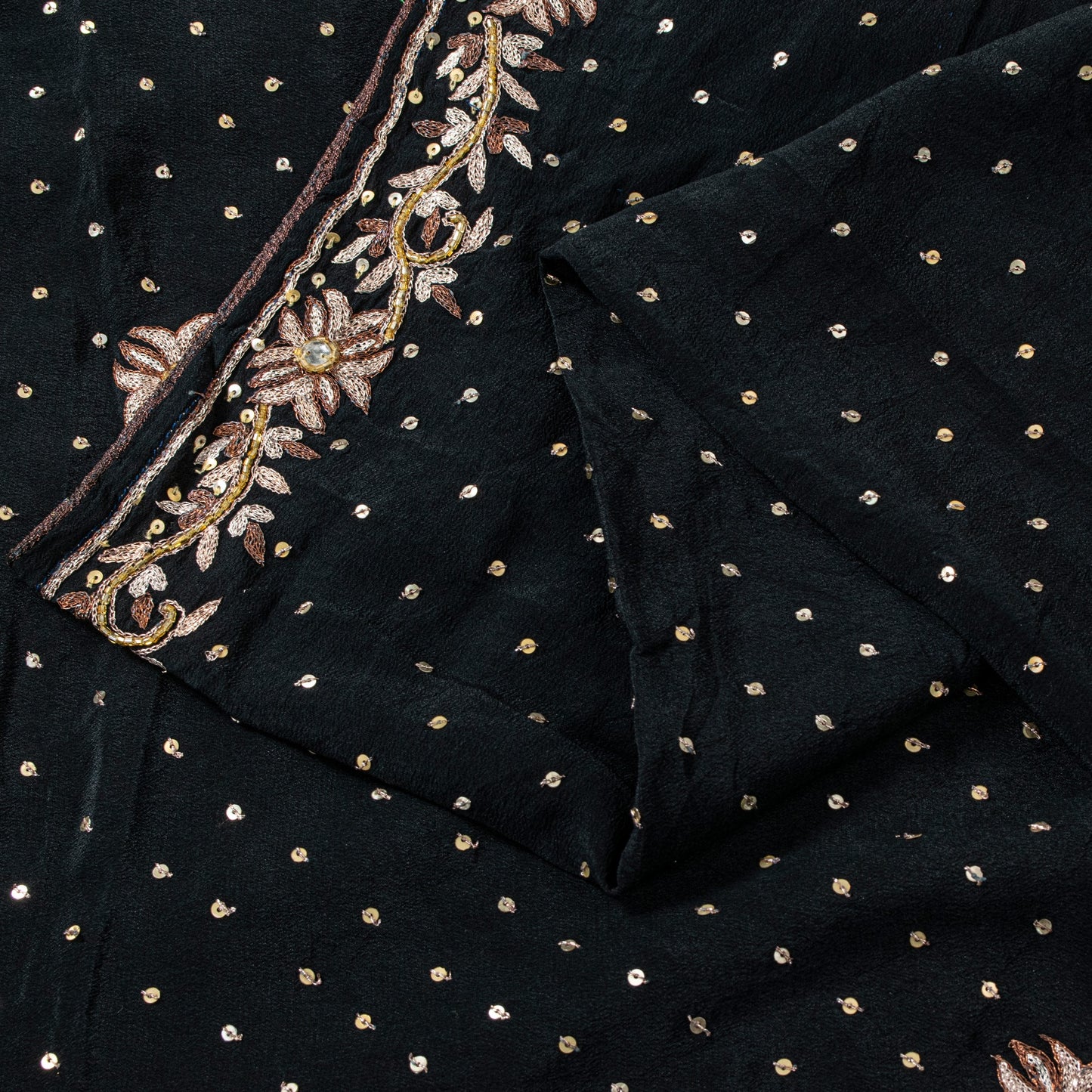 Sanskriti Vintage Black Soft Crepe Silk Saree Hand Embroidered Zari Sari 5 Yard