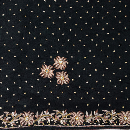 Sanskriti Vintage Black Soft Crepe Silk Saree Hand Embroidered Zari Sari 5 Yard