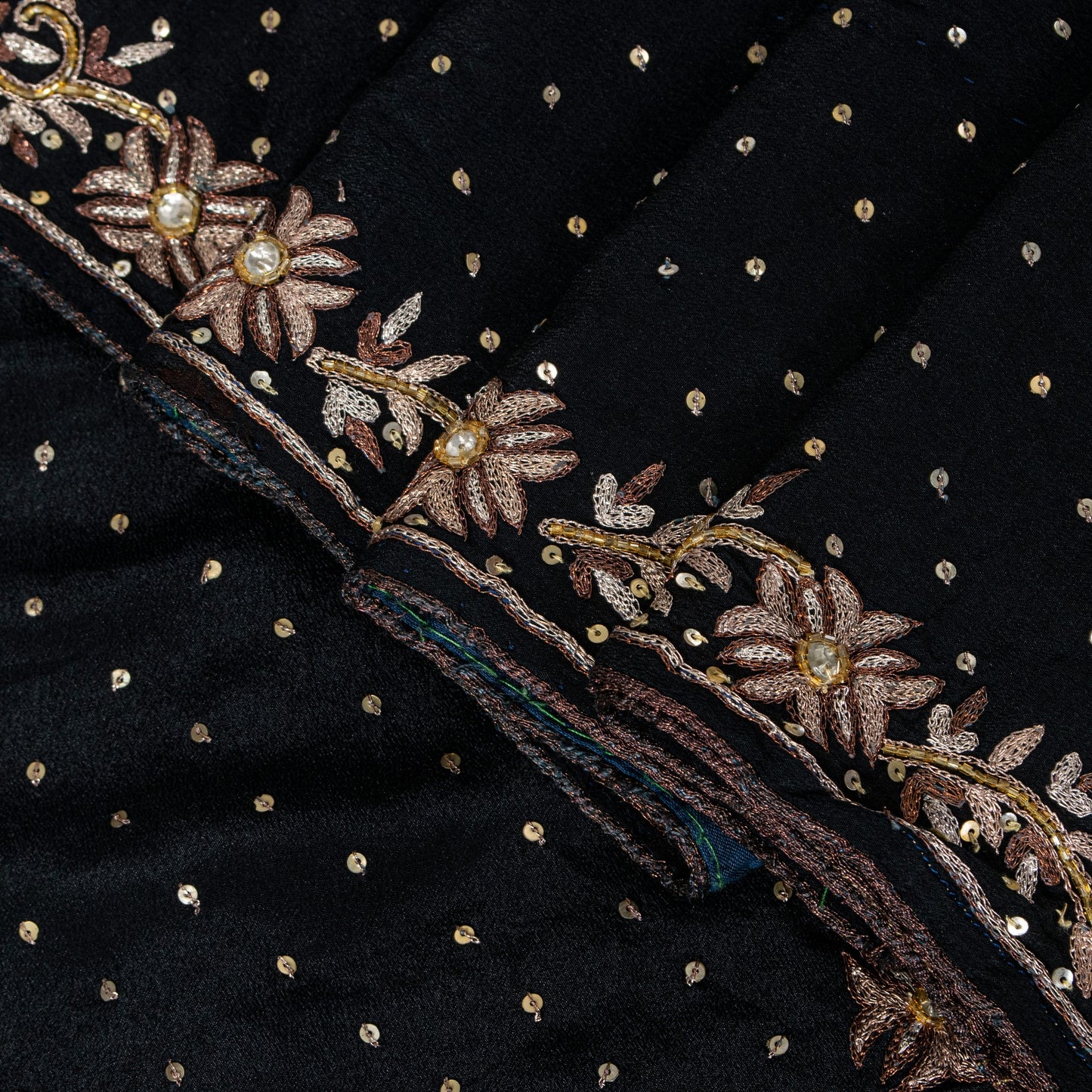 Sanskriti Vintage Black Soft Crepe Silk Saree Hand Embroidered Zari Sari 5 Yard