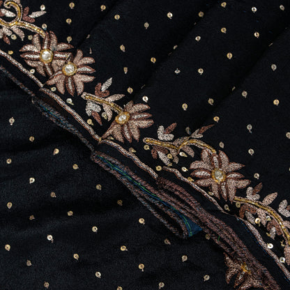 Sanskriti Vintage Black Soft Crepe Silk Saree Hand Embroidered Zari Sari 5 Yard