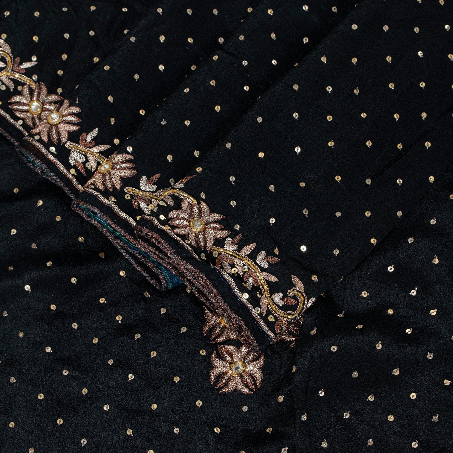 Sanskriti Vintage Black Soft Crepe Silk Saree Hand Embroidered Zari Sari 5 Yard