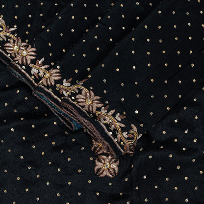 Sanskriti Vintage Black Soft Crepe Silk Saree Hand Embroidered Zari Sari 5 Yard