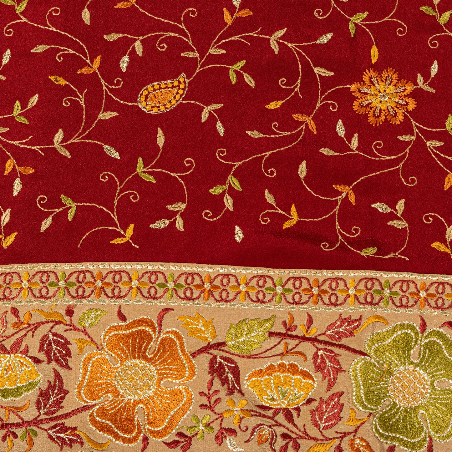 Sanskriti Vintage Red Pure Silk Saree Embroidered Floral Sari 6+Yd Craft Fabric