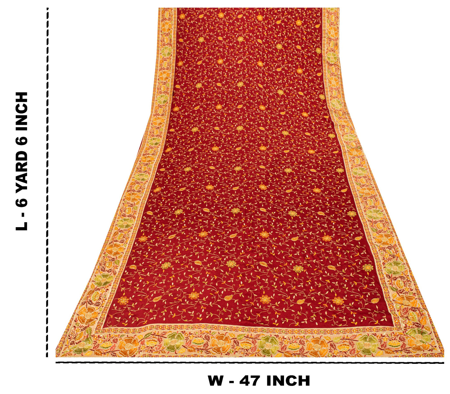 Sanskriti Vintage Red Pure Silk Saree Embroidered Floral Sari 6+Yd Craft Fabric